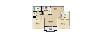 2 Bed, 2 Bath Floorplan