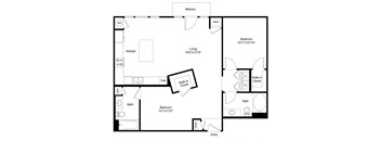 schematic diagram of the floor plan of a kitchen with counters and utensils