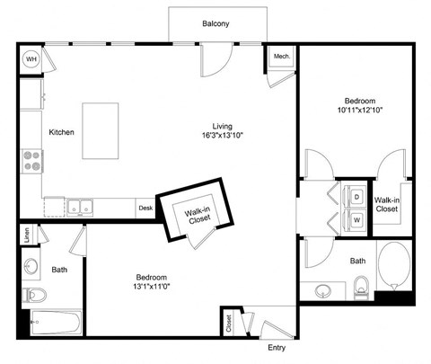 schematic diagram of the floor plan of a kitchen with counters and utensils