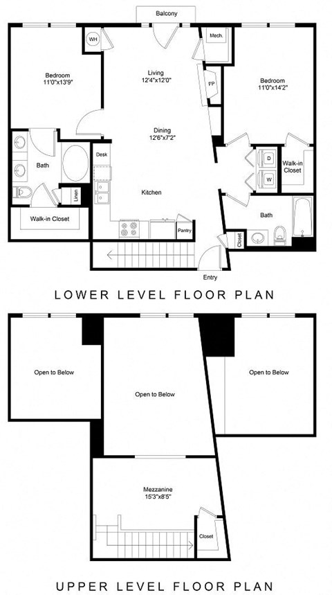 floor plan of the upper level and lower level floor plans of two story house plans