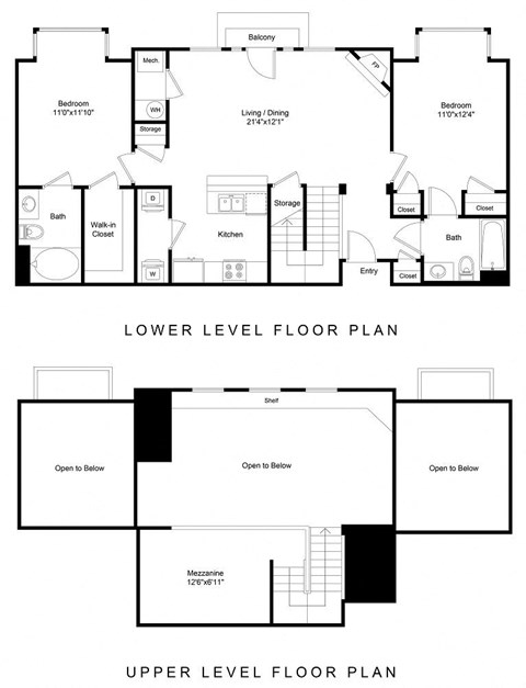 floor plan of the upper and lower floors of a house
