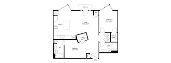 a floor plan of a house with a bedroom and a living room