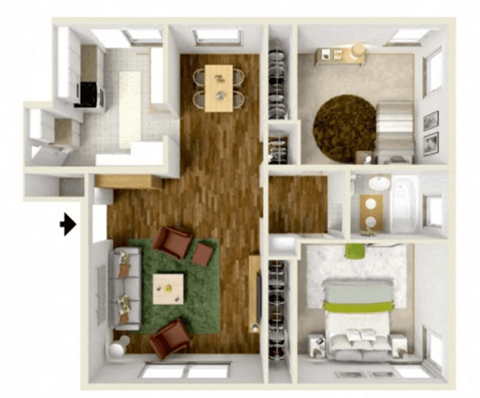 a floor plan with a bedroom and a living room