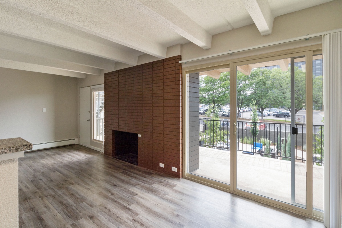 Floor to ceiling windows in the bright living space