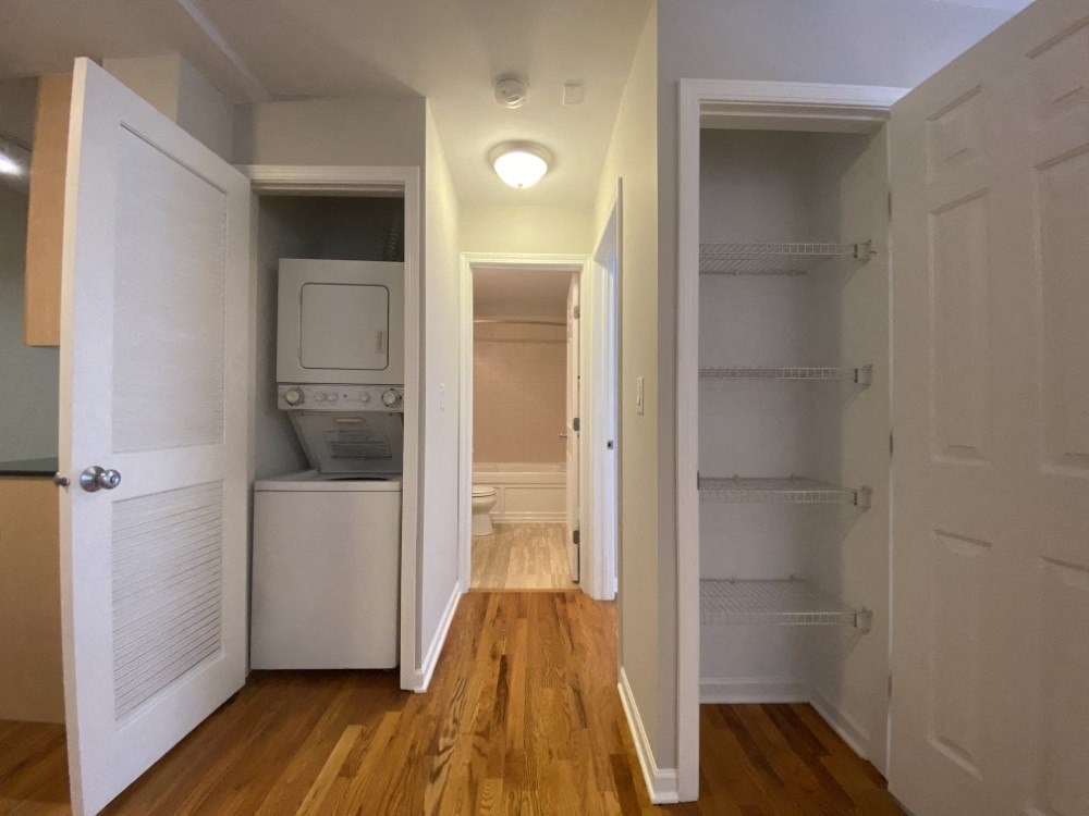 Stackable washer and dryer and a storage closet - Large One Bedroom