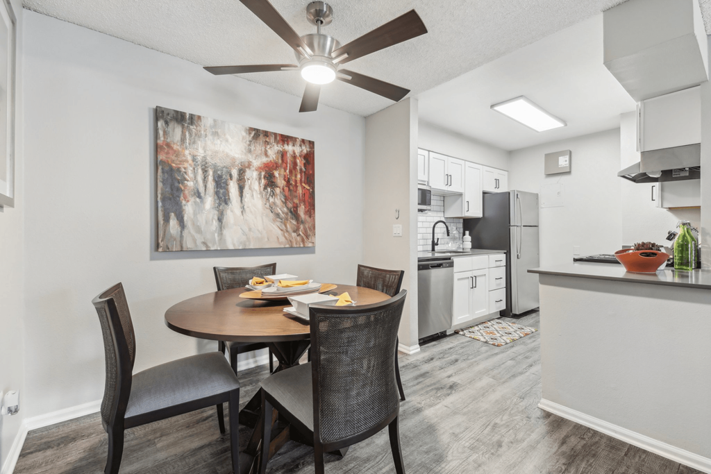 our modern kitchen and dining area at theamia apartments ga