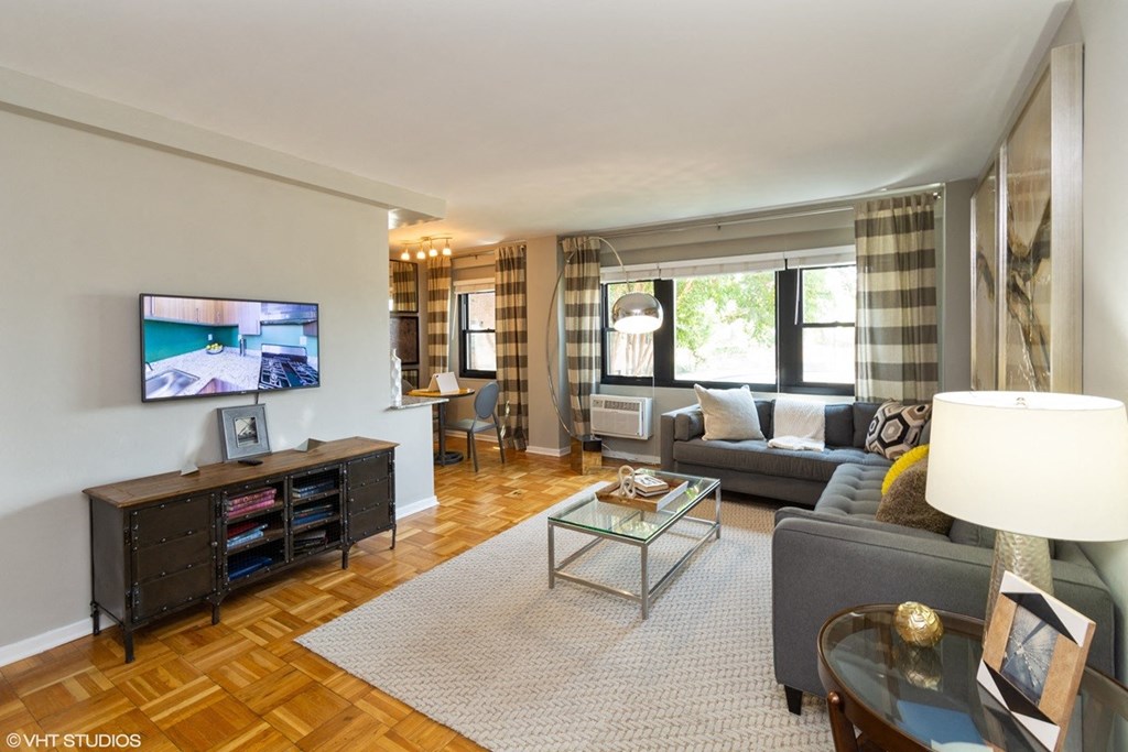 One bedroom model living area at Bridgeyard in Alexandria, VA