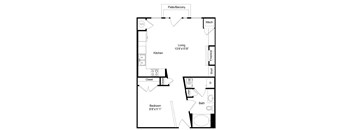 a floor plan of a small house with a bedroom and a living room
