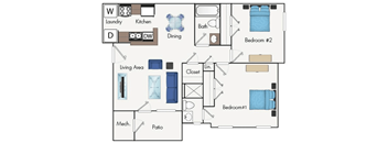 Two-Bedroom, Two-Bathroom Floorplan