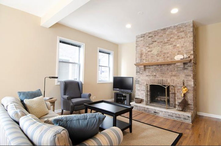 Exposed Brick Fireplace