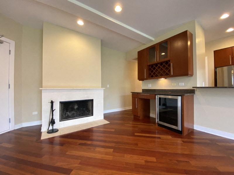 Built-in fireplace and wine cooler