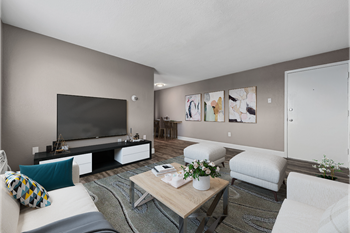a living room with a couch and a tv
