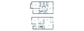 A floor plan of a two-bedroom apartment with a living room, dining room, kitchen, and bathroom.