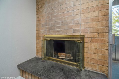 Brick fireplace at The Helix in Denver, CO