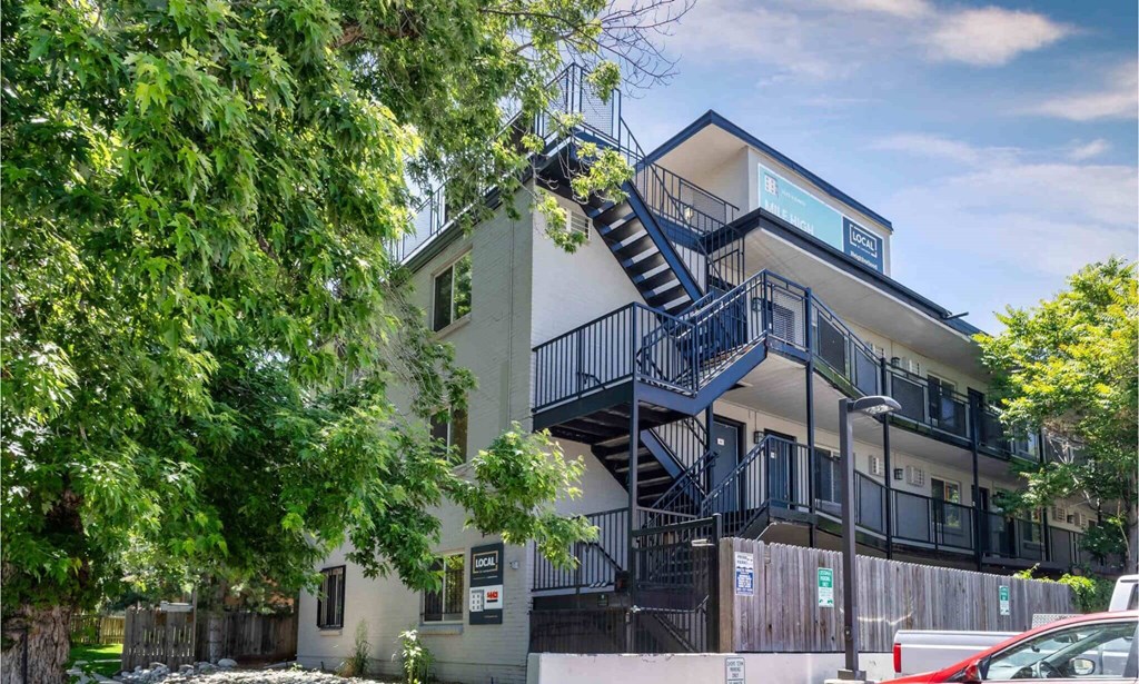 a building with stairs on the side of it