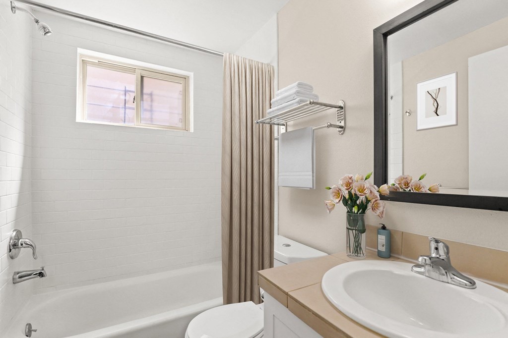 a bathroom with a shower and a sink and a mirror