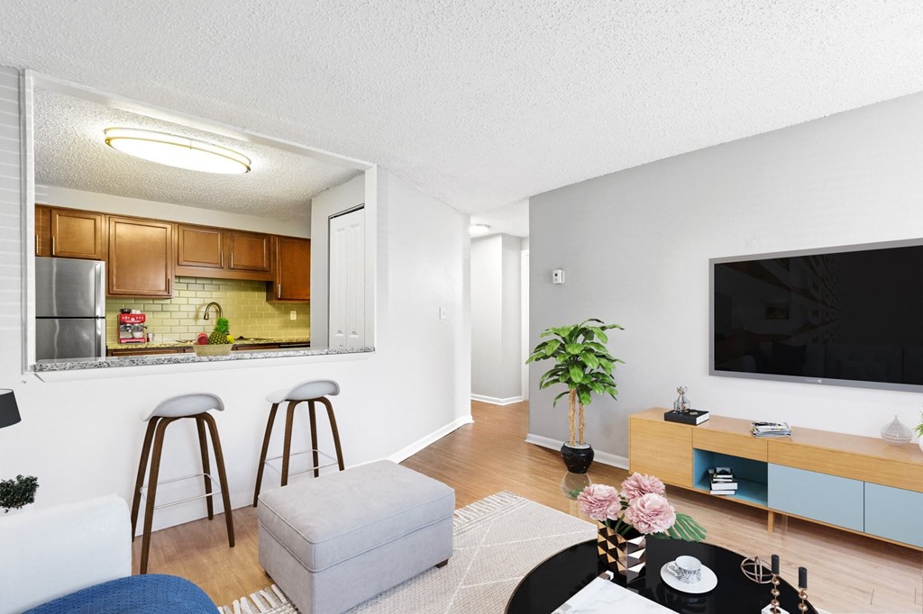 a living room with a couch and a table