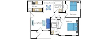Two bedroom floor plan at Brook Ridge Apartments