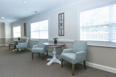 Large resident lounge space with a TV and lots of room to relax with neighbors and friends.