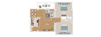 a floor plan of a house with furniture and a swimming pool
