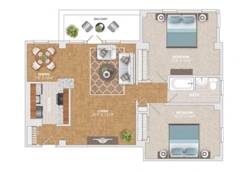 a floor plan of a house with furniture and a swimming pool
