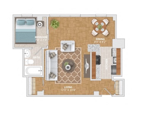a floor plan of a home with a bedroom and a living room