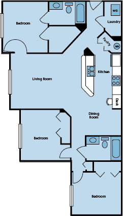 A floor plan of a house with labeled rooms.
