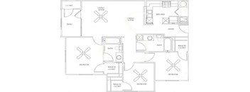 A floor plan of a house with a living room, dining room, kitchen, and four bedrooms.