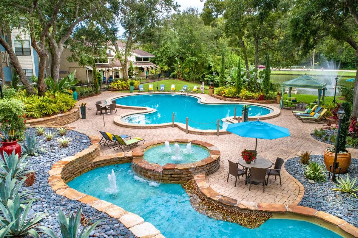 Lay by our relaxing pool with running fountains Lay by our relaxing pool with running fountains