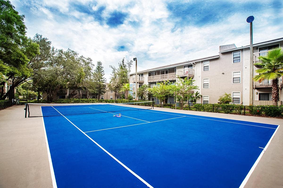 Play a game on our regulation size lighted tennis court Play a game on our regulation size lighted tennis court