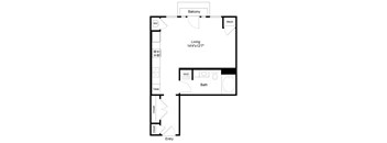 a floor plan of a small house with a bedroom and a living room