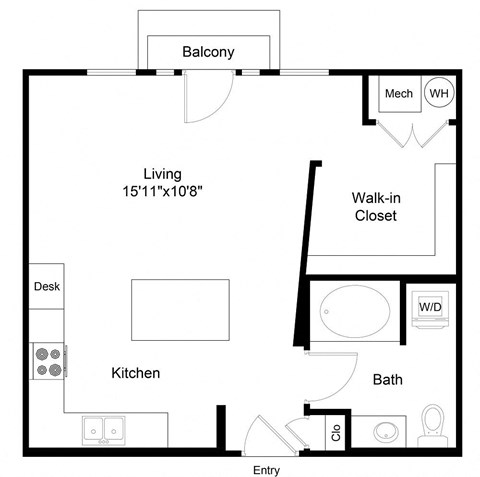 a floor plan of a living room with a bedroom and a kitchen