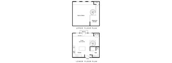 a floor plan of a small house with a kitchen and a living room