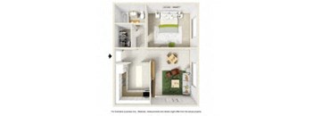 3d furnished floor plan of a bedroom with a closet