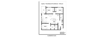 a floor plan of a house with three bedrooms and a bathroom