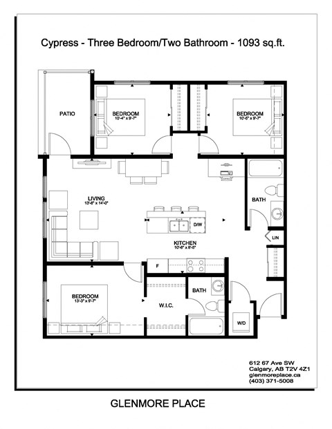 a floor plan of a house with three bedrooms and a bathroom