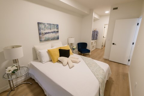 Bright Douglas Place bedroom with modern decor and seating area