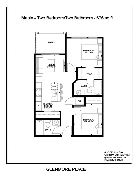 the floor plan of mango two bedroom two bathroom 417 sq ft
