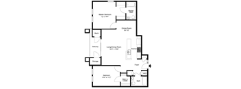 A floor plan of a house with a master bedroom, a dining room, a kitchen, a player, and a bathroom.