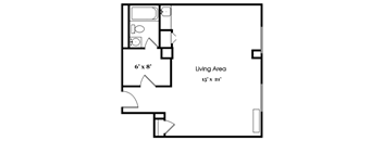 A black and white image of a floor plan for a living area.