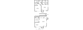 A set of four floor plans for a house with a living room, dining room, kitchen, and bathrooms.
