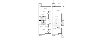 A black and white floor plan of an apartment with a balcony.