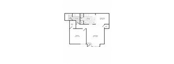 A floor plan of a house with a living room, dining room, kitchen, bathroom, and bedrooms.