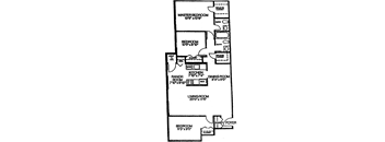 A floor plan of a house with a living room, two bedrooms, a kitchen, a dining room, and a master bedroom.
