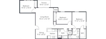 a floor plan of a house with bedrooms and a living room