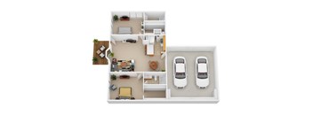 the bungalow floor plan with two cars in the garage