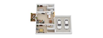 the bungalow floor plan with two cars in the garage