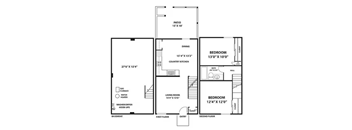 A floor plan of a two-story house with a garage and a living room on the first floor and a bedroom and a bathroom on the second floor.