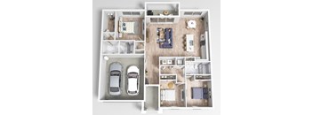 a 3 bedroom floor plan of a house with a car in the garage