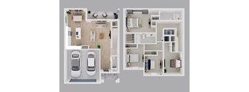 A floor plan of a house with two car parking spaces.